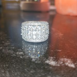 High Quality Round 925 Sterling Silver Zircon Pave Thick Band Cocktail Ring